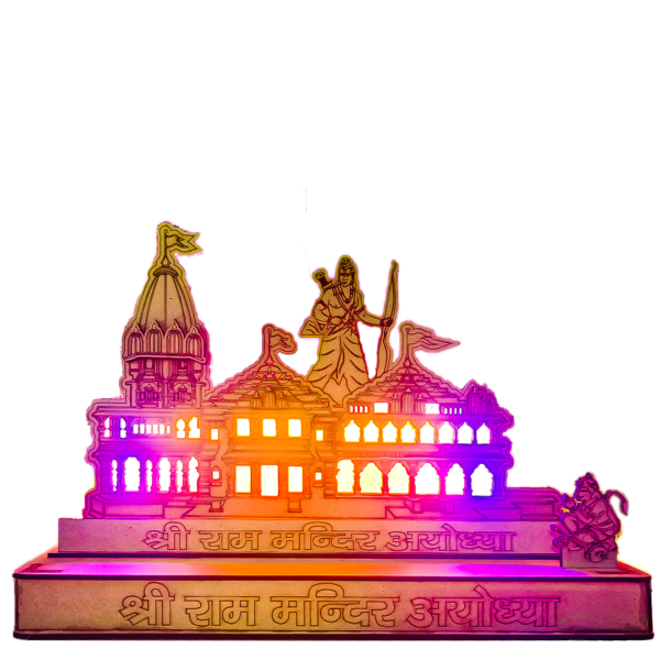 MDF Ram Lalla Mandir showpiece for Table top for office, home, hotels, schools etc with LED Lights