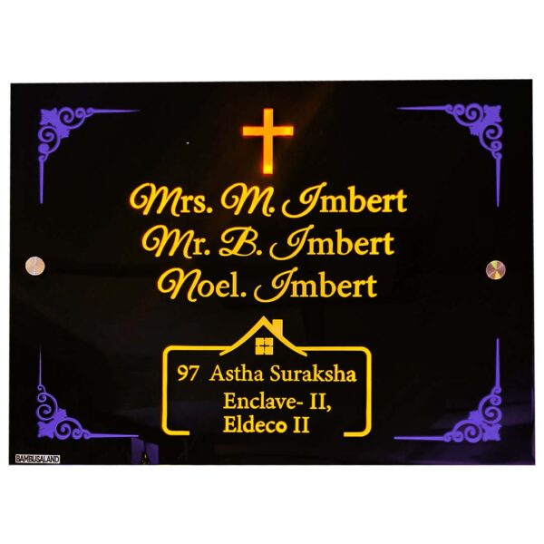 Acrylic Name Plate with Black Background featuring elegant lettering and a sleek design.