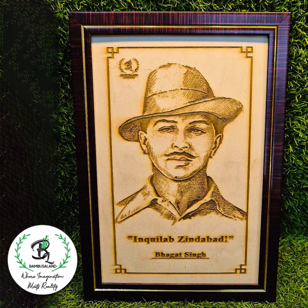 Wooden Photo Engraving Frame of Bhagat Singh