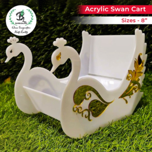 acrylic swan cart display stand for wedding gift and chocolate presentation